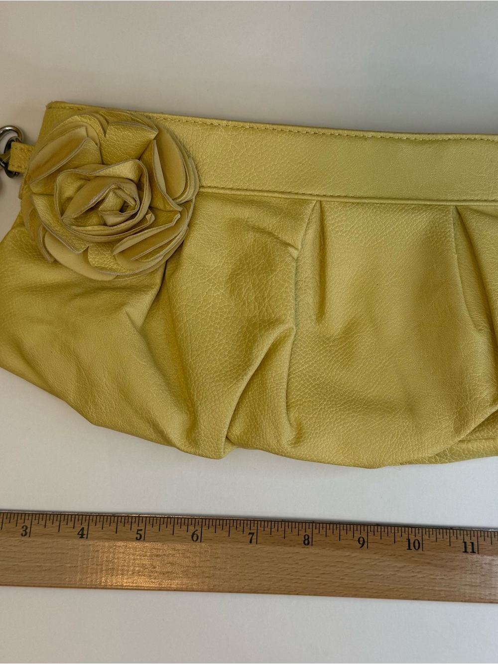 NY & Co Yellow Rose Accent Pleated Wristlet Clutch